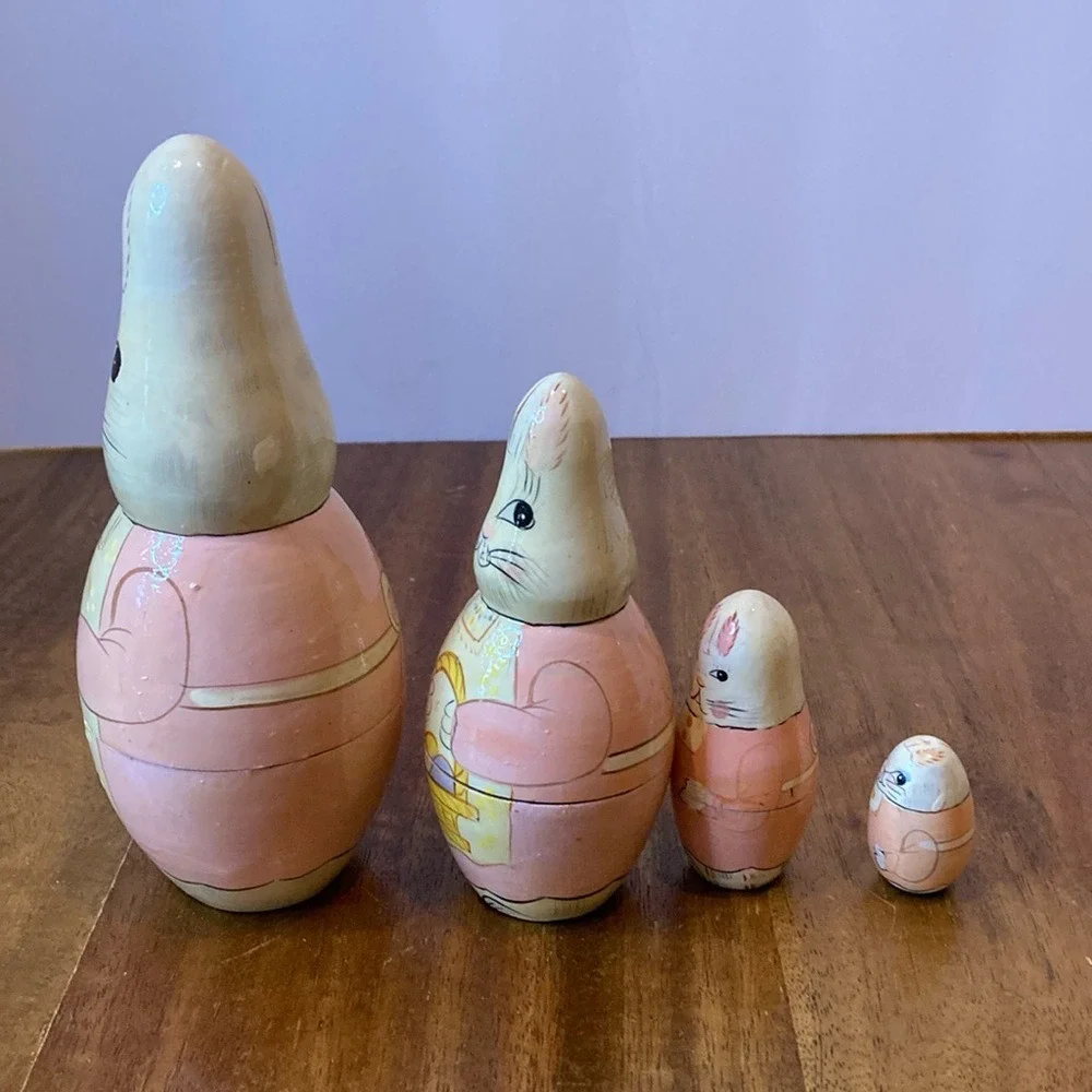 Vintage Matryoshika‎ Nesting Bunny Dolls Set of 4 Easter Pink Cream